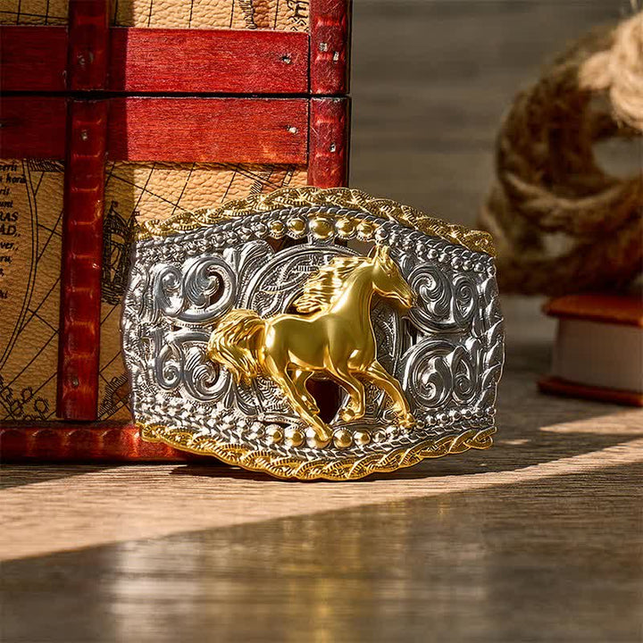 Two-Tone Western Bronco Rider & Wild Horse DIY Buckle Leather Belt - Wild Horse - Without Belt - Not Included Belt - image 0