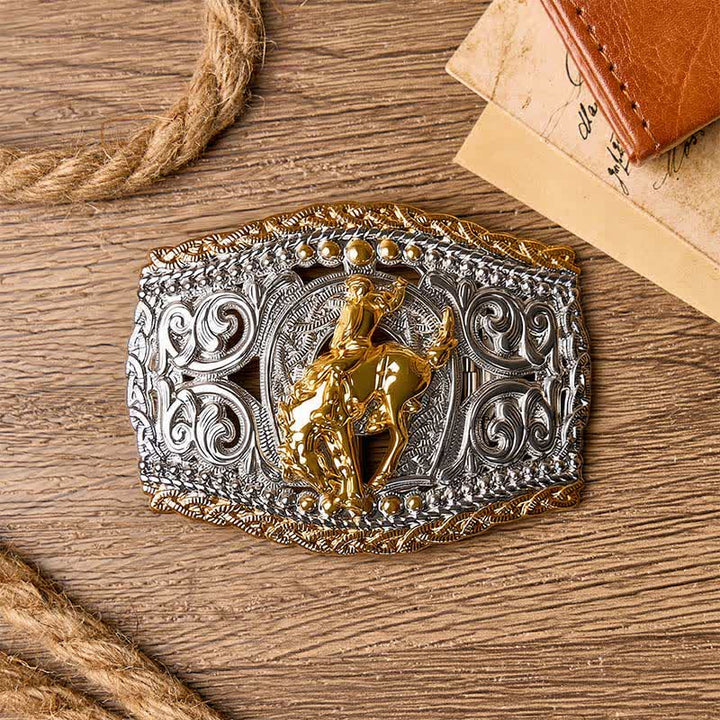 Two-Tone Western Bronco Rider & Wild Horse DIY Buckle Leather Belt - image 10