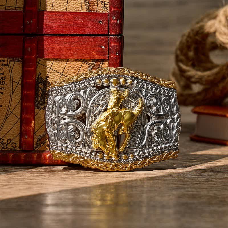 Two-Tone Western Bronco Rider & Wild Horse DIY Buckle Leather Belt - Bronco Rider - Without Belt - Not Included Belt - image 9