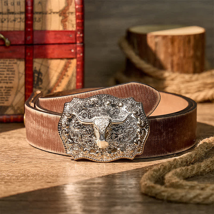 Shiny Longhorn Legacy Western Cowboy DIY Buckle Leather Belt - Silver - Brown Distressed Belt - 42 - image 14