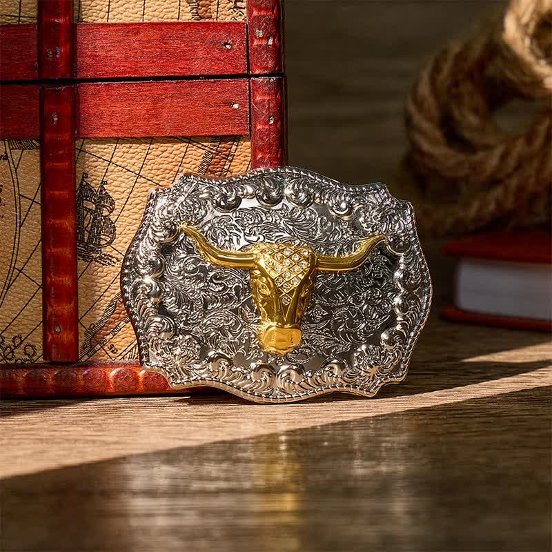 Shiny Longhorn Legacy Western Cowboy DIY Buckle Leather Belt - Gold - Without Belt - Not Included Belt - image 0