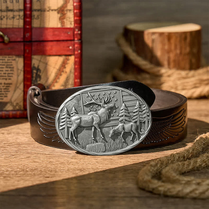 Patriotic Wildlife Elk With American Flag DIY Buckle Leather Belt - Silver - Black Embossed Eagle Belt - 42 - image 10