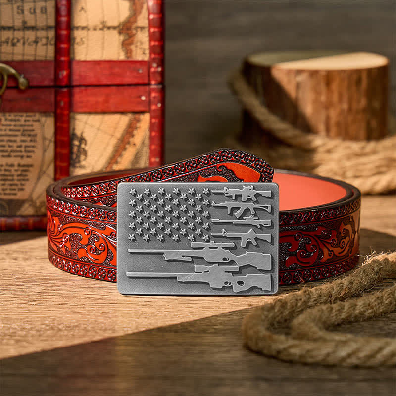 The Patriot Rifle Flag DIY Cowboy Shooting Buckle Leather Belt - Silver - Brown Carved Belt - 42 - image 14