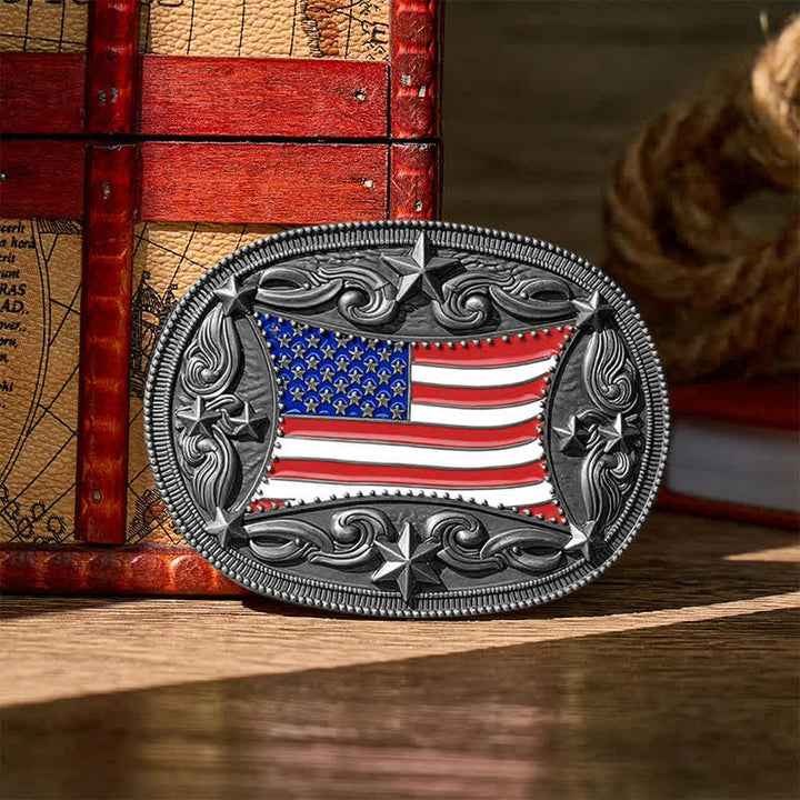 Patriotic Enameled American Flag DIY Buckle Leather Belt - Silver - Without Belt - Not Included Belt - image 9