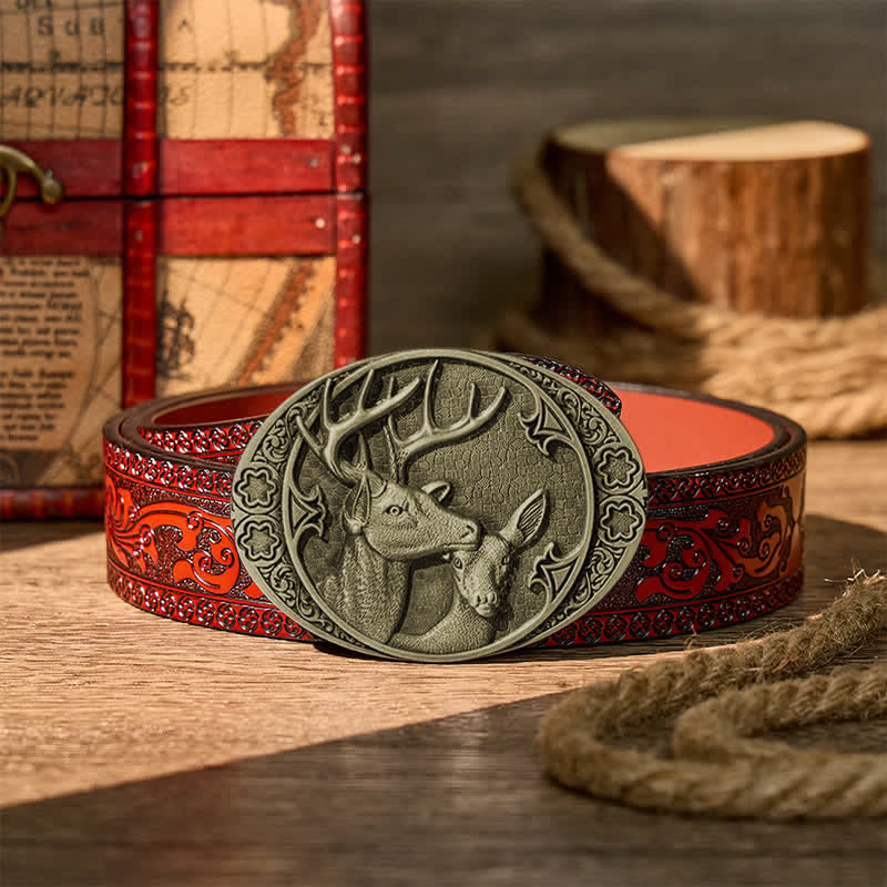 Majestic Love Stag And Doe DIY Buckle Leather Belt - Bronze - Brown Carved Belt - 42 - image 14