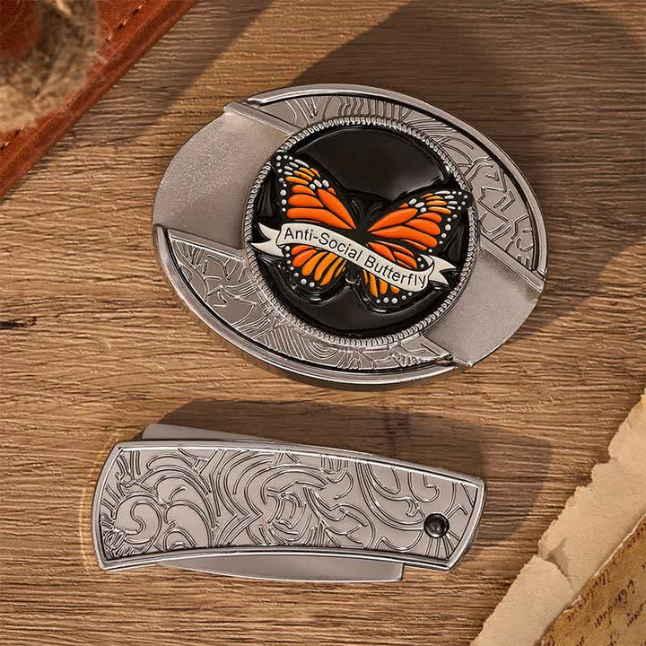Anti-Social Butterfly DIY Hidden Folding Knife Buckle Leather Belt - image 9