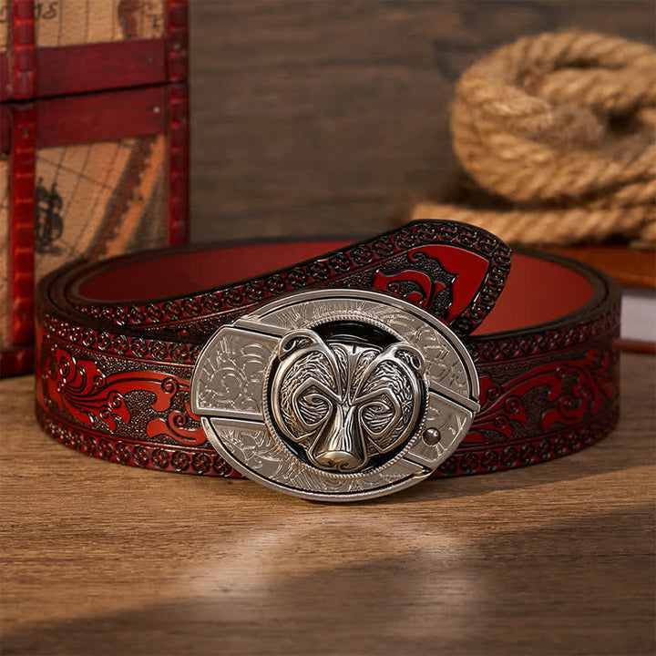 Tribal Silver Guardian Bear Head DIY Hidden Folding Knife Buckle Leather Belt - Bear - Brown Carved Belt - 42 - image 6
