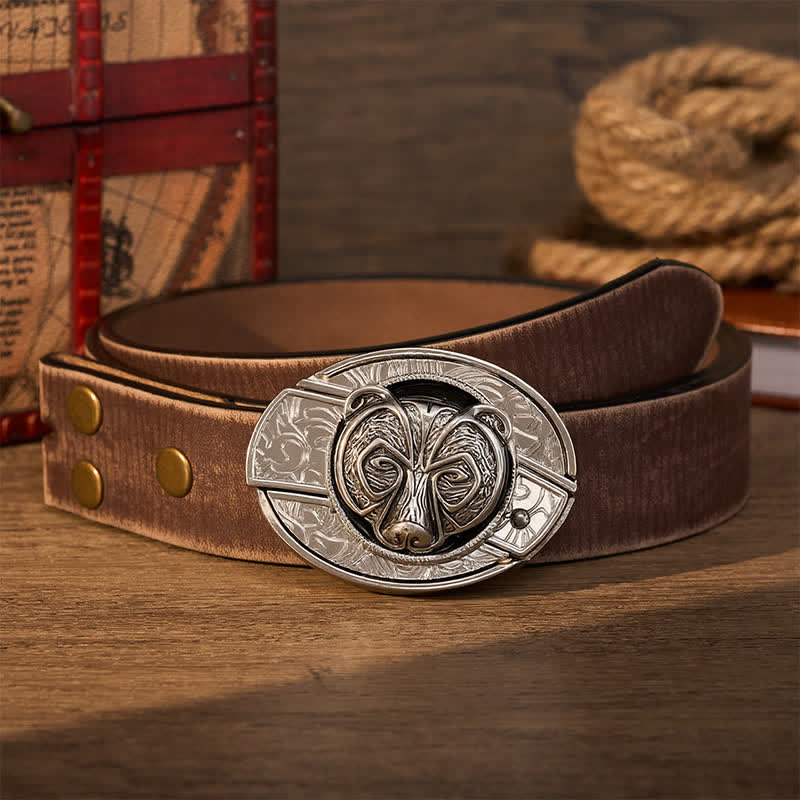 Tribal Silver Guardian Bear Head DIY Hidden Folding Knife Buckle Leather Belt - Bear - Brown Distressed Belt - 42 - image 7
