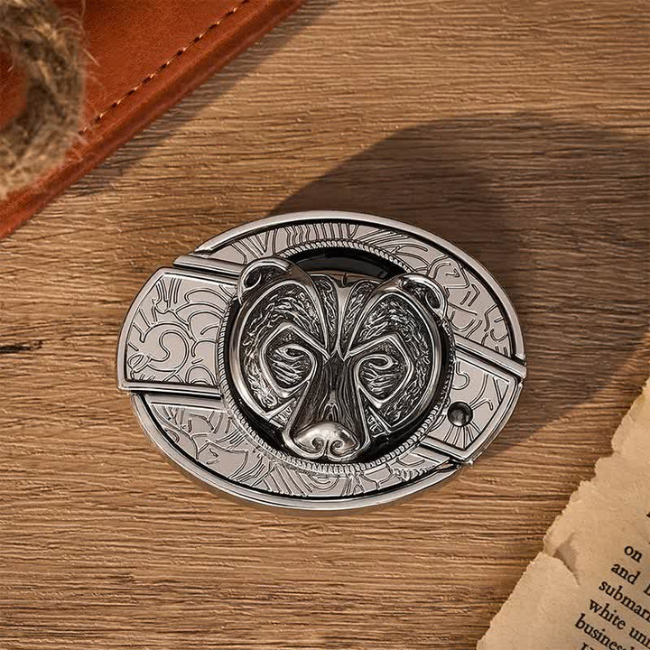 Tribal Silver Guardian Bear Head DIY Hidden Folding Knife Buckle Leather Belt - image 10