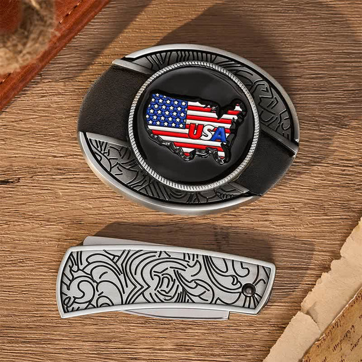 American Pride USA Map Flag DIY Hidden Folding Knife Buckle Leather Belt - image 9