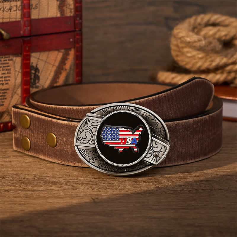 American Pride USA Map Flag DIY Hidden Folding Knife Buckle Leather Belt - USA Flag - Brown Distressed Belt - 42 - image 5
