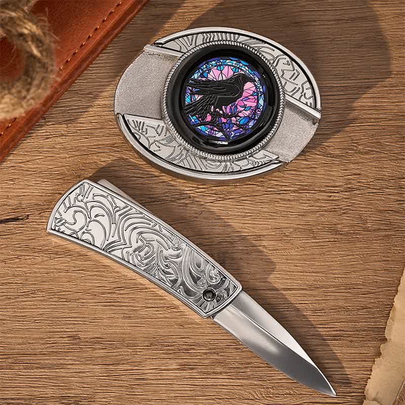 Midnight Raven's Window DIY Hidden Folding Knife Buckle Leather Belt - image 1