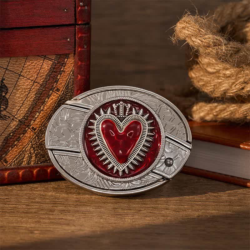 Red Crowned Heart DIY Hidden Folding Knife Buckle Leather Belt - Red Crowned Heart - Without Belt - Not Included Belt - image 0