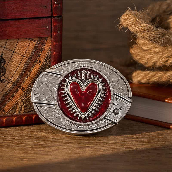 Red Crowned Heart DIY Hidden Folding Knife Buckle Leather Belt - Red Crowned Heart - Without Belt - Not Included Belt - image 0