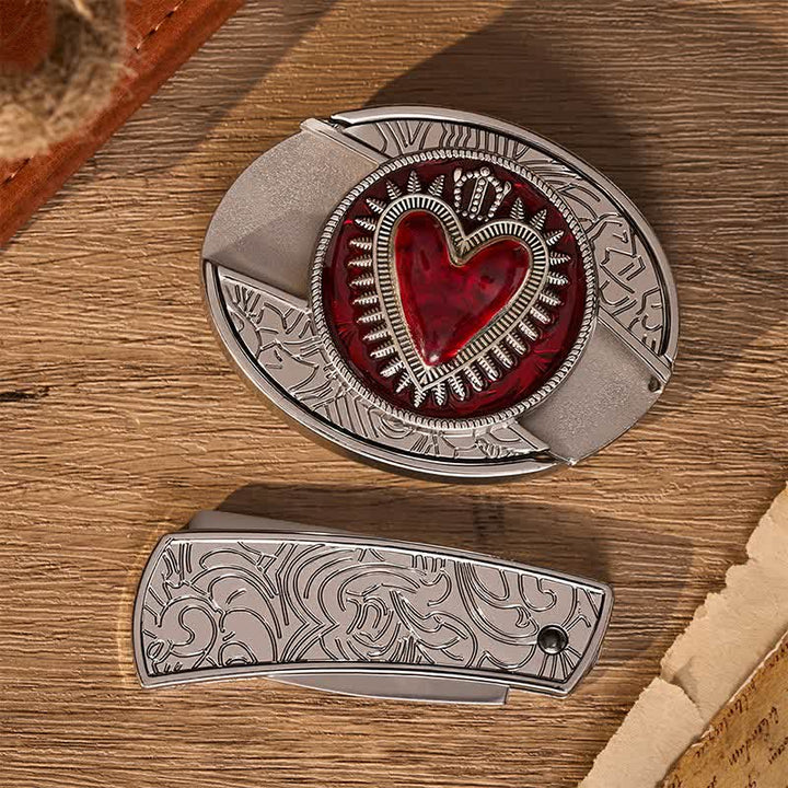Red Crowned Heart DIY Hidden Folding Knife Buckle Leather Belt - image 10