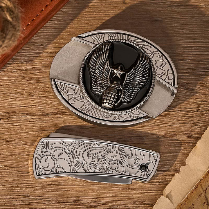 Winged Star Grenade DIY Hidden Folding Knife Buckle Leather Belt - image 9