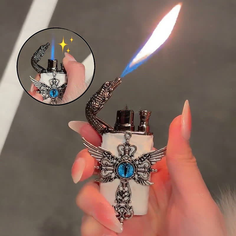 Dragon's Breath Evil Eye Crocodile Head Butane Lighter - Blue & White - image 0