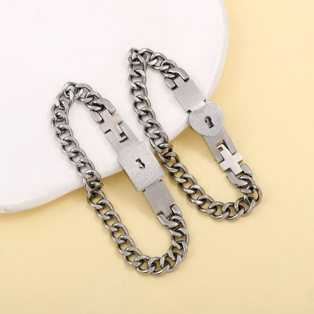 2Pcs Matching Heart Lock And Key Interlocking Couple Bracelets Set - image 7