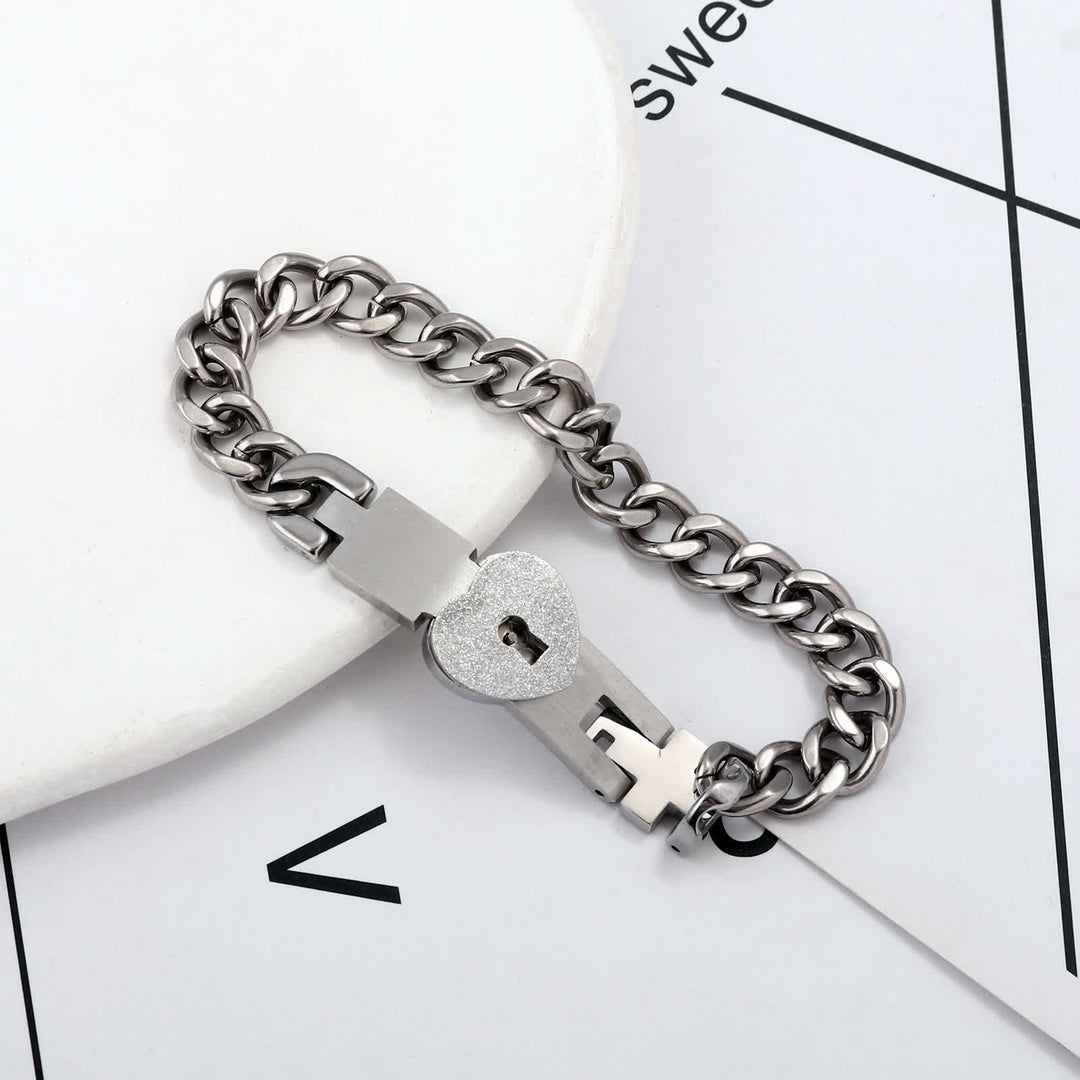 2Pcs Matching Heart Lock And Key Interlocking Couple Bracelets Set - image 10