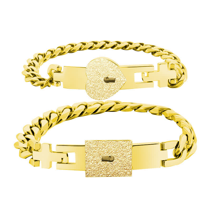 2Pcs Matching Heart Lock And Key Interlocking Couple Bracelets Set - Gold - image 11