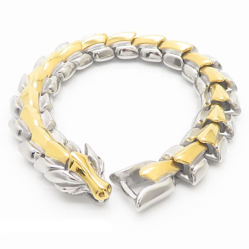 Men's Punk Chunky Heavy Dragon Scale Cuban Bracelet - Gold & Silver - 9.06" / 23cm - image 2