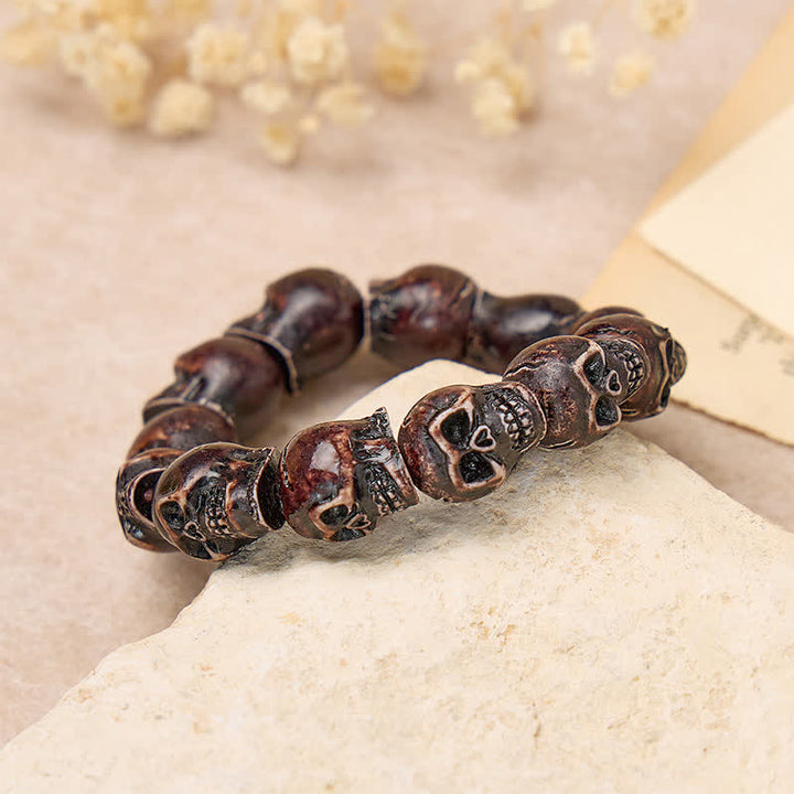Punk Carved Grunge Skull Resin Beaded Stackable Bracelet - image 9