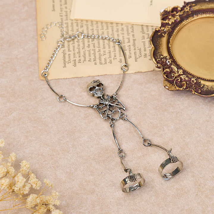 Skeleton Hand Chain Halloween Bracelet With Rings - image 3