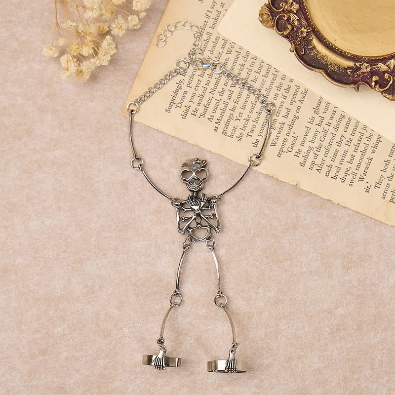 Skeleton Hand Chain Halloween Bracelet With Rings - image 2