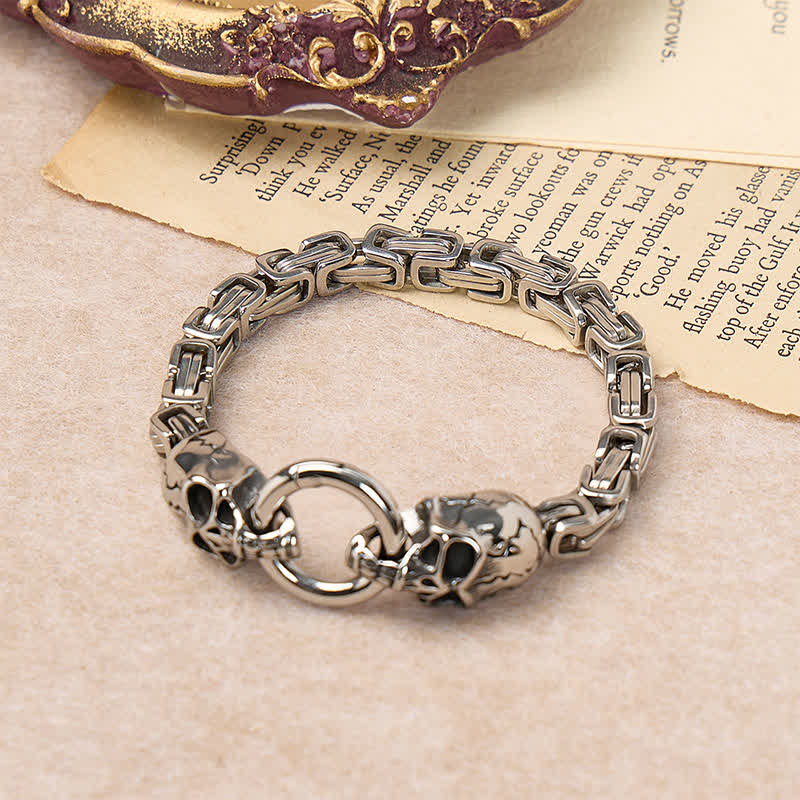 Men's Double Skull Chain Heavy Chunky King Chain Biker Bracelet - image 3