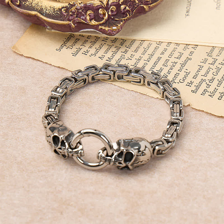 Men's Double Skull Chain Heavy Chunky King Chain Biker Bracelet - image 3