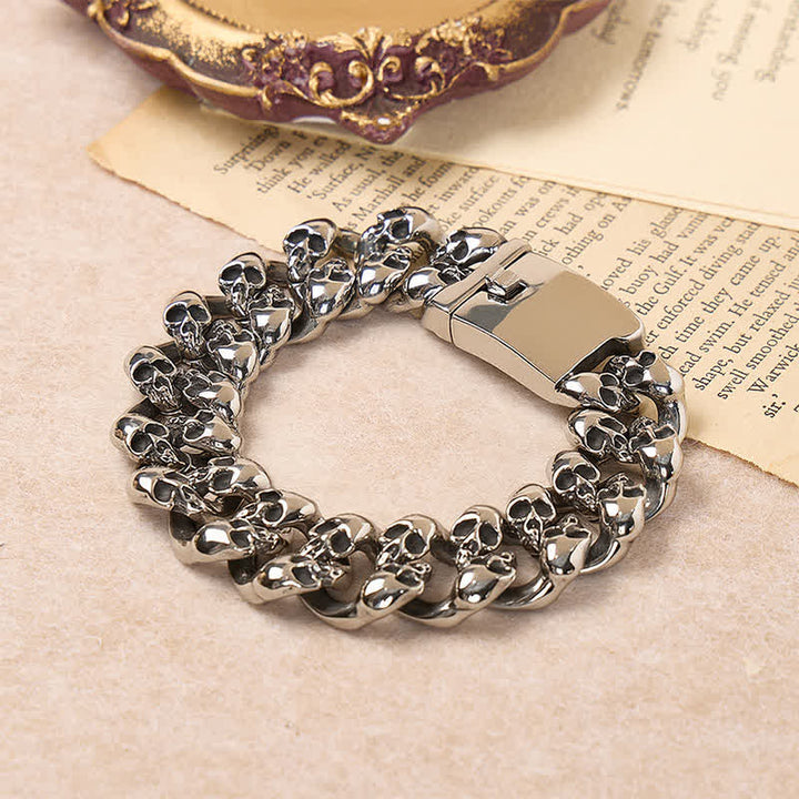 Men's Hip Hop Skull Legion Cuban Chain Bracelet - Silver - image 0