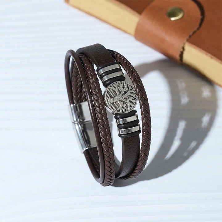 Western Black Braided Leather Tree Of Life Magnetic Bracelet - Brown - image 3