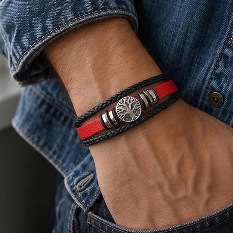 Western Black Braided Leather Tree Of Life Magnetic Bracelet - image 1