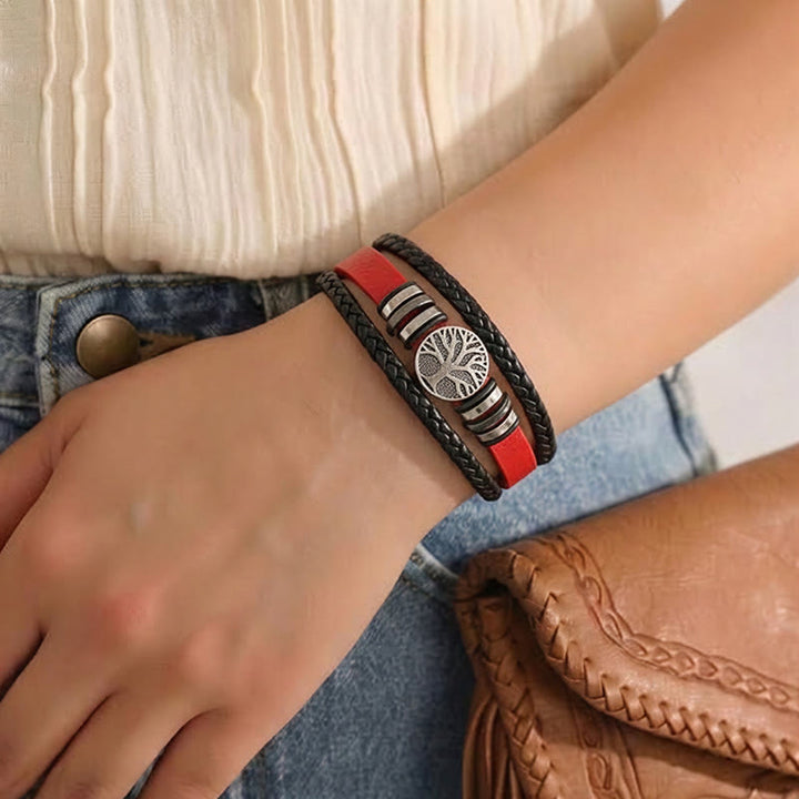 Western Black Braided Leather Tree Of Life Magnetic Bracelet - image 5