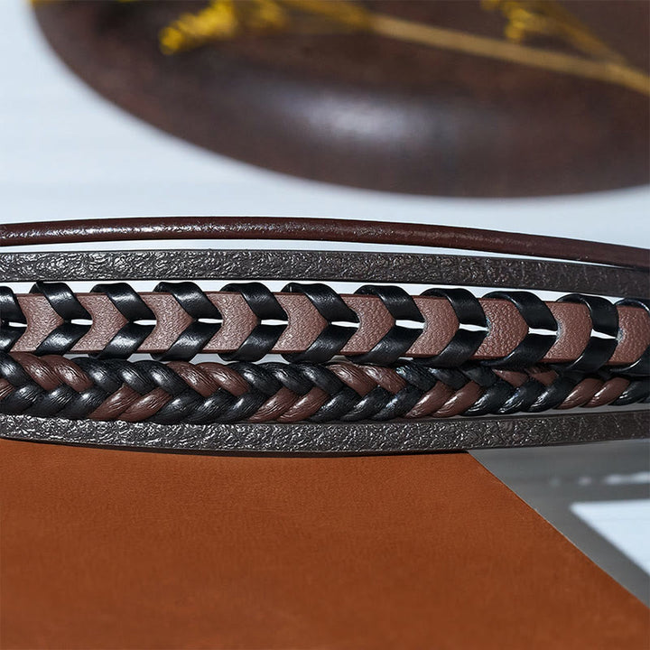 Western Men's Flat Braided Leather Magnetic Clasp Multi-layer Bracelet - image 9