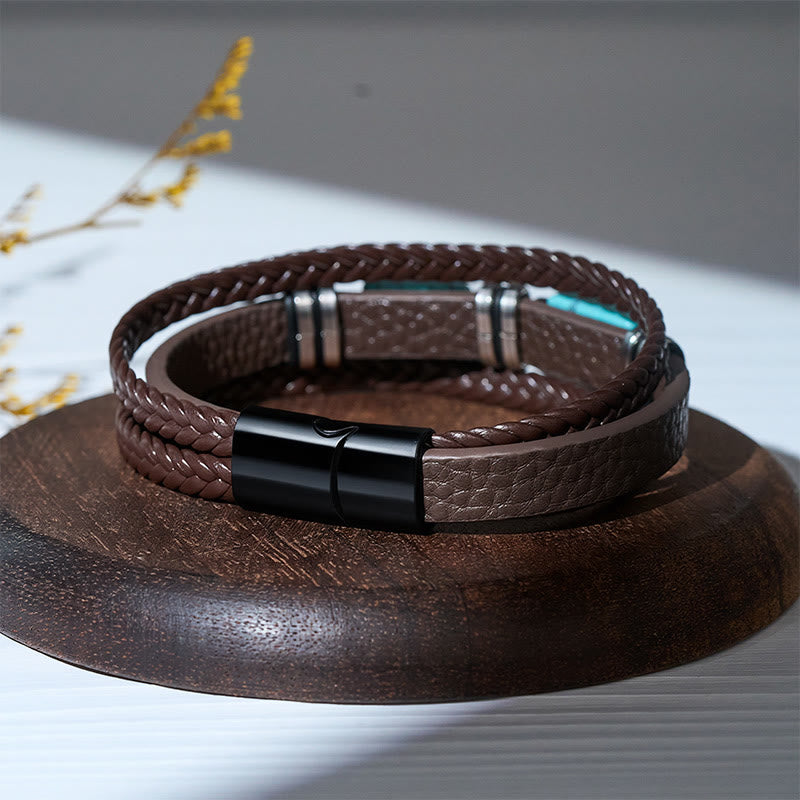 Western Braided Leather Turquoise Stone Accent Men's Bracelet - image 7
