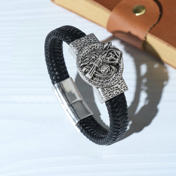 Men's Vintage Western Braided Leather Spread Eagle Bracelet - Style#1 - 9.06" / 23cm - image 0