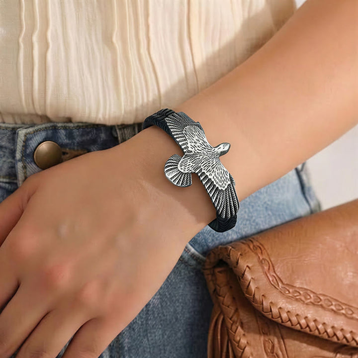 Men's Vintage Western Braided Leather Spread Eagle Bracelet - image 5