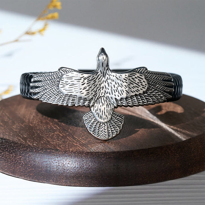 Men's Vintage Western Braided Leather Spread Eagle Bracelet - image 7