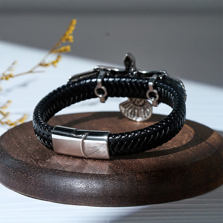 Men's Vintage Western Braided Leather Spread Eagle Bracelet - image 8