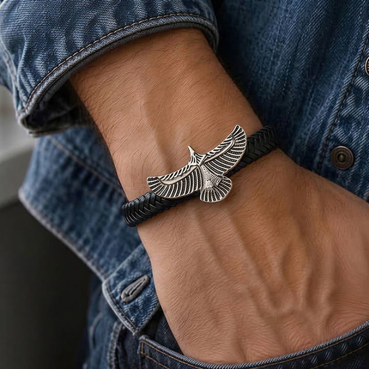 Men's Vintage Western Braided Leather Spread Eagle Bracelet - image 1