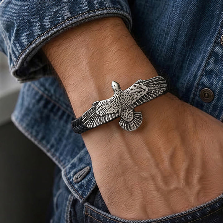 Men's Vintage Western Braided Leather Spread Eagle Bracelet - image 4