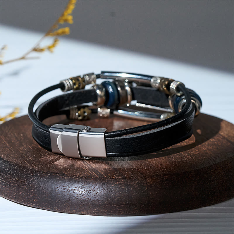 Men's Vintage Western Leather Blue Stone Filigree Bracelet - image 4