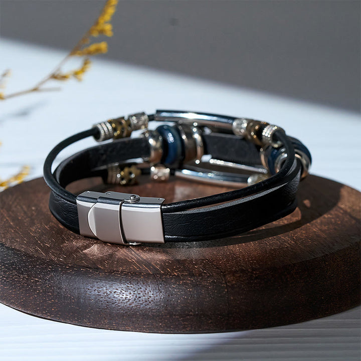 Men's Vintage Western Leather Blue Stone Filigree Bracelet - image 4