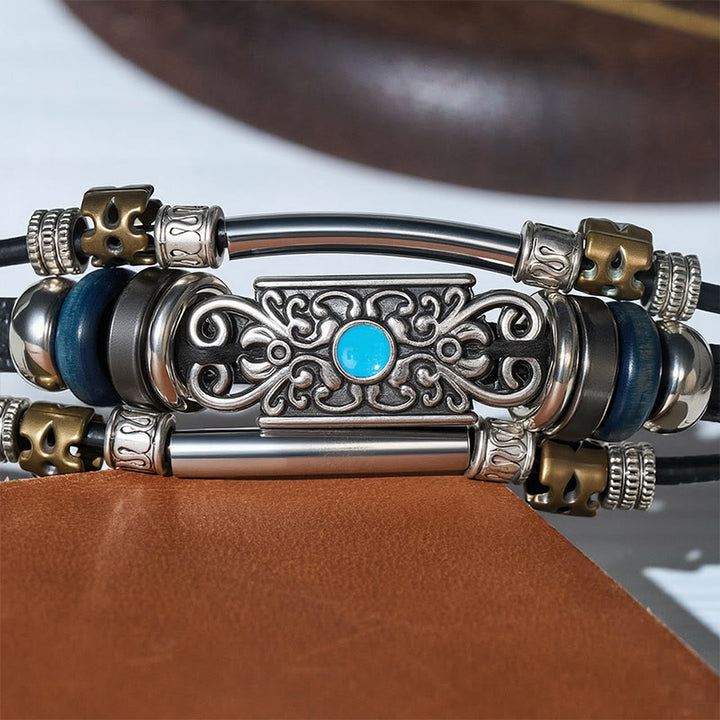 Men's Vintage Western Leather Blue Stone Filigree Bracelet - image 6