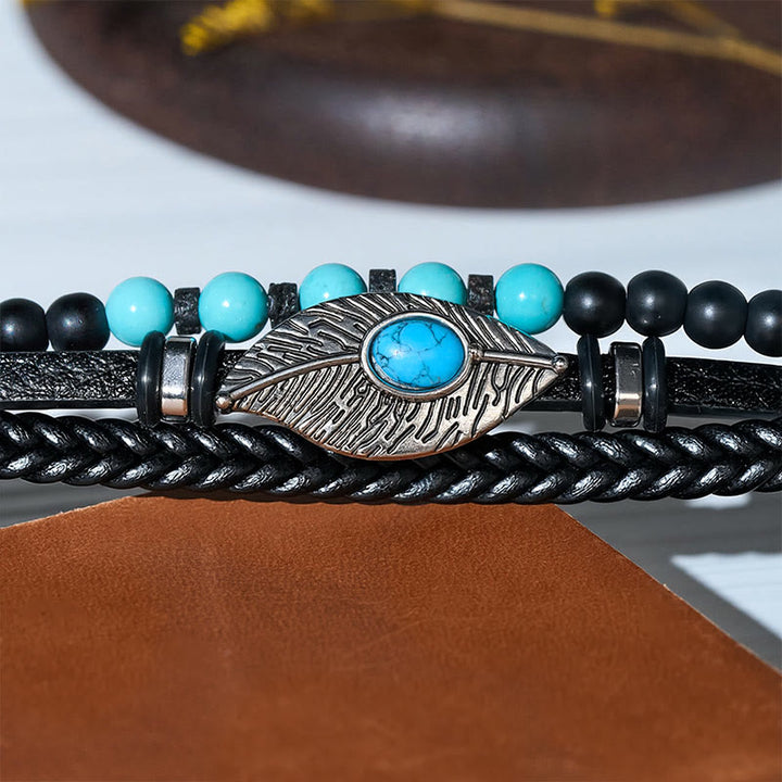 Men's Boho Western Leather Feather Gemstone Magnetic Bracelet - image 8