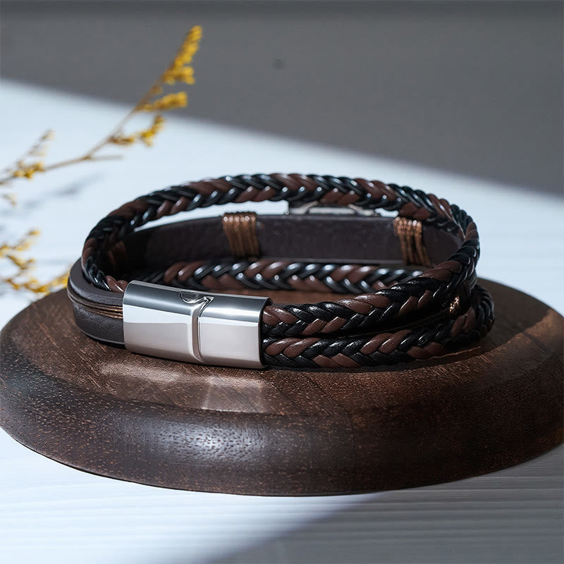 Men's Southwestern Black Leather Turquoise Concho Bracelet - image 5