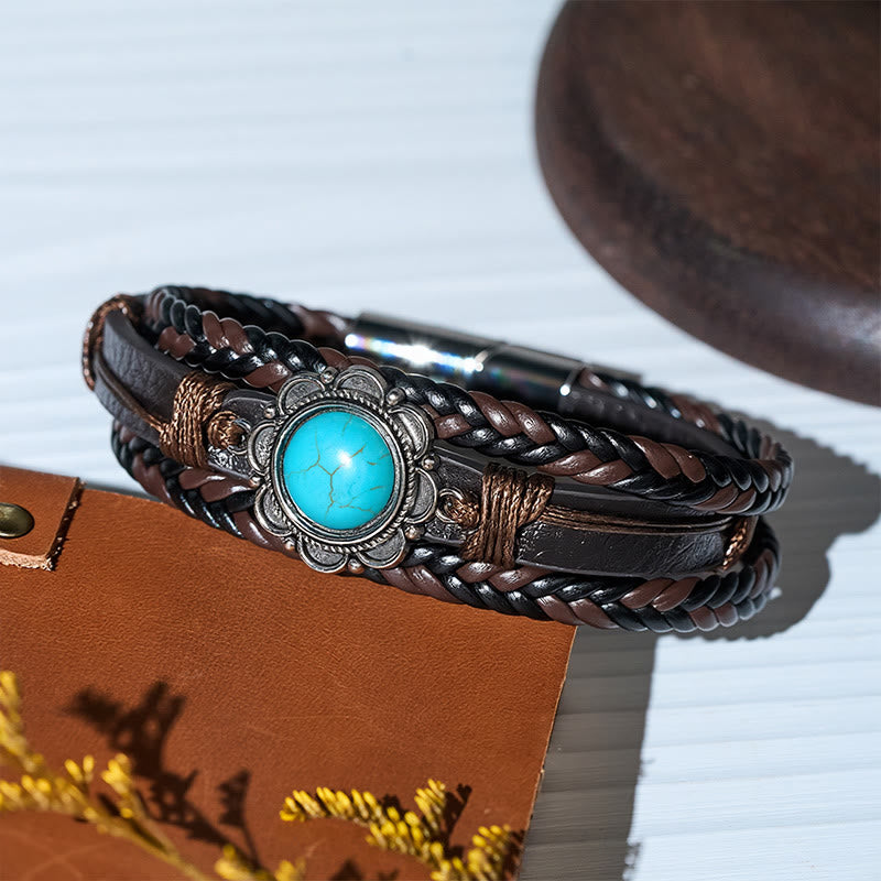 Men's Southwestern Black Leather Turquoise Concho Bracelet - image 6