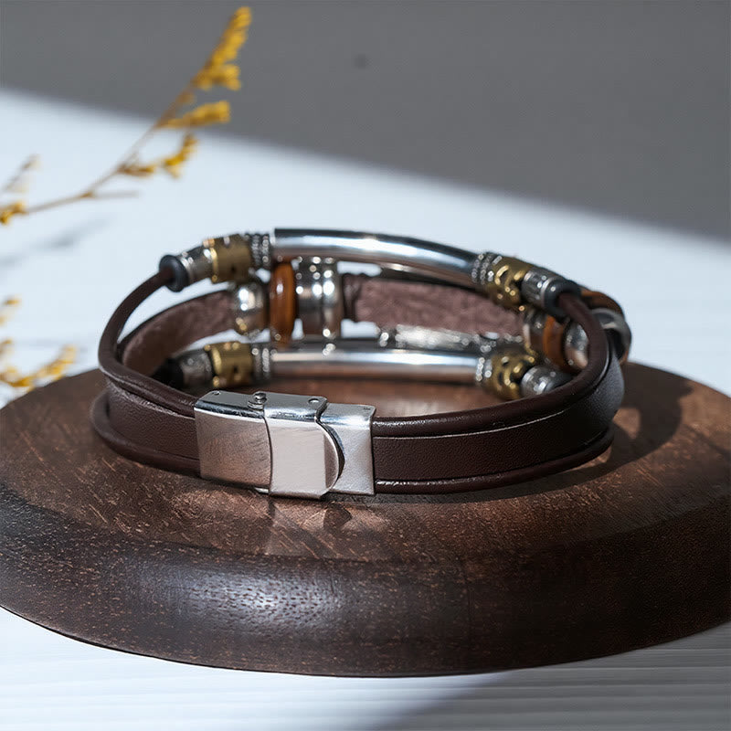 Southwestern Vintage Stainless Steel Leather Natural Oval Stone Bracelet - image 10