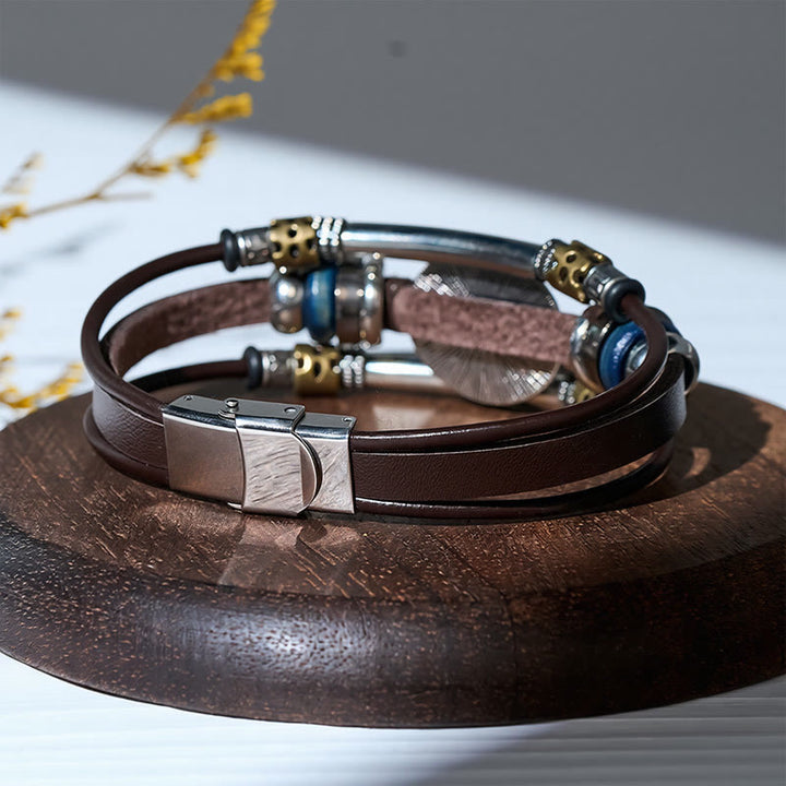 Western Flower Gemstone Multi-layer Leather Stainless Steel Bracelet - image 14